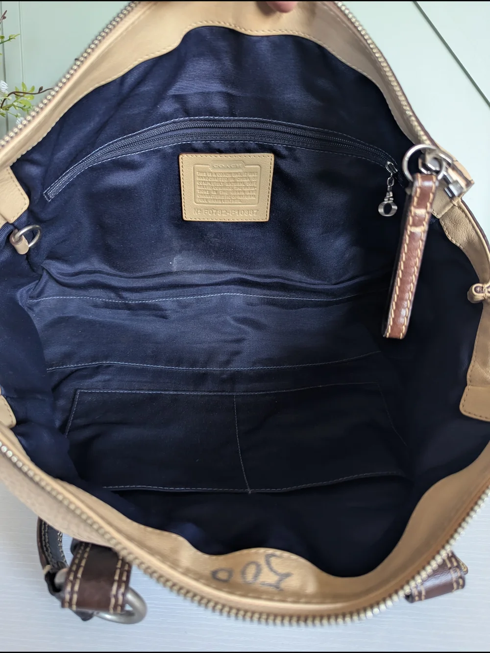 Coach Beige Leather Satchel with Dark Brown Straps